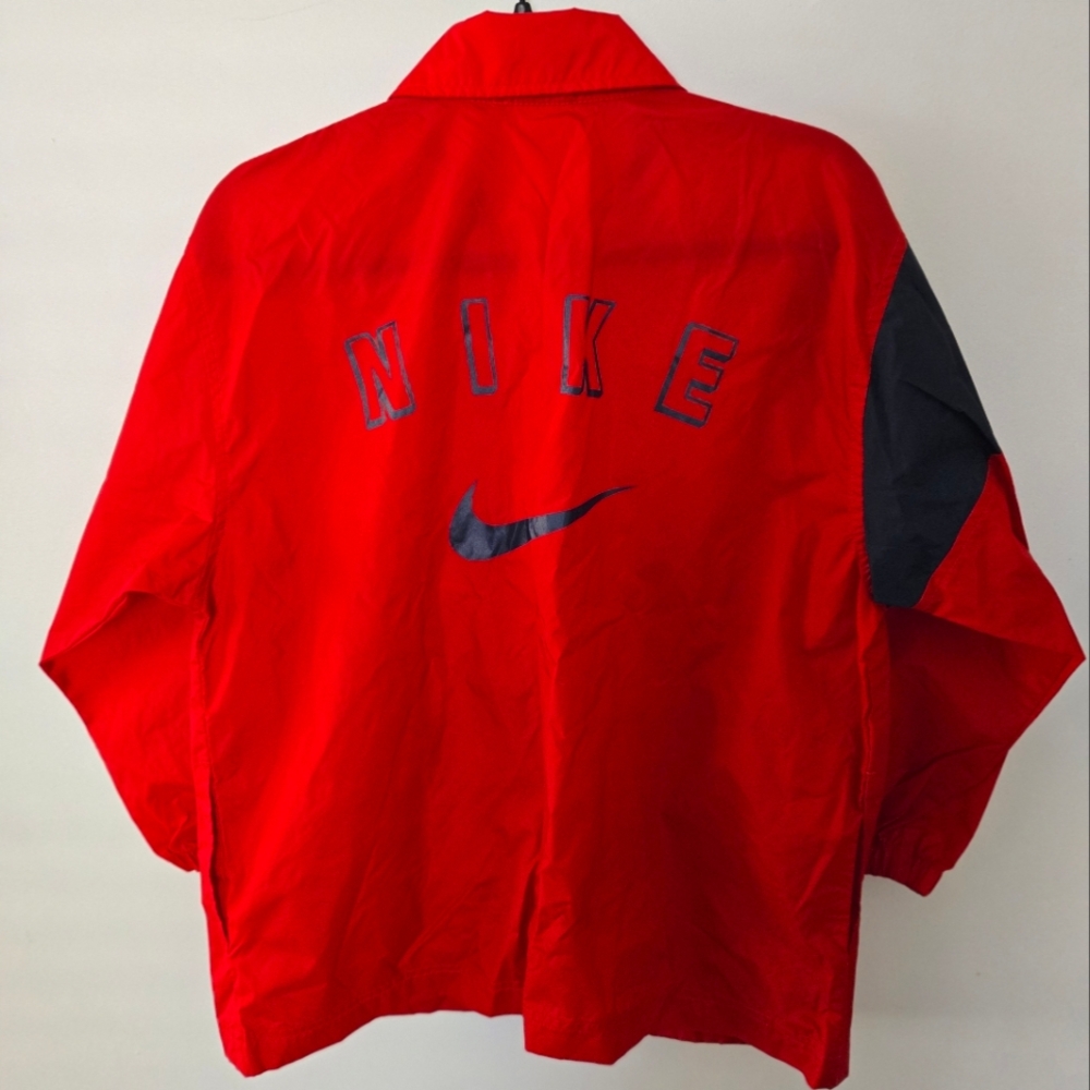 Vintage 90s Red Nike Windbreaker Red Button Big Logo Mens Size Medium